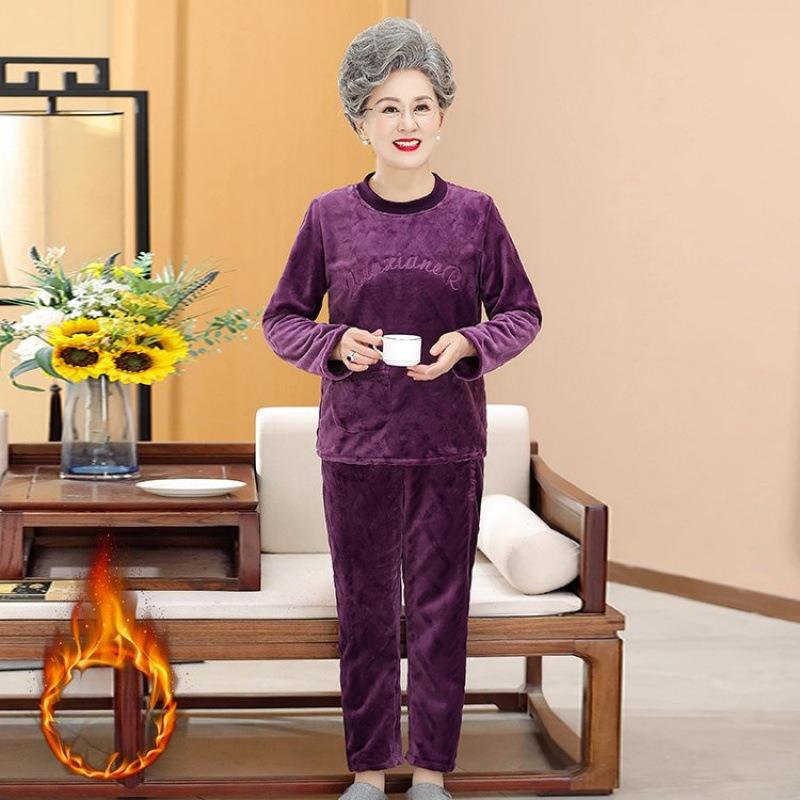 Winter Pajamas Coral Fleece Warm Pajamas Set Can Be Worn Outside Pajamas Loose Top Elastic Waist Trousers Home Leisure Wear