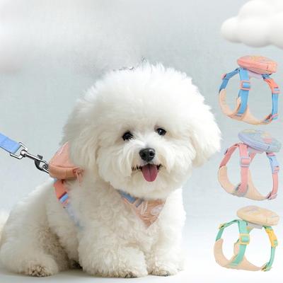 Macaron Color Dog Vest Harness with Mini Storage Bag Anti-pull Adjustable Pet Chest Strap for Small Puppies Teddy Bichon Walking Supplies