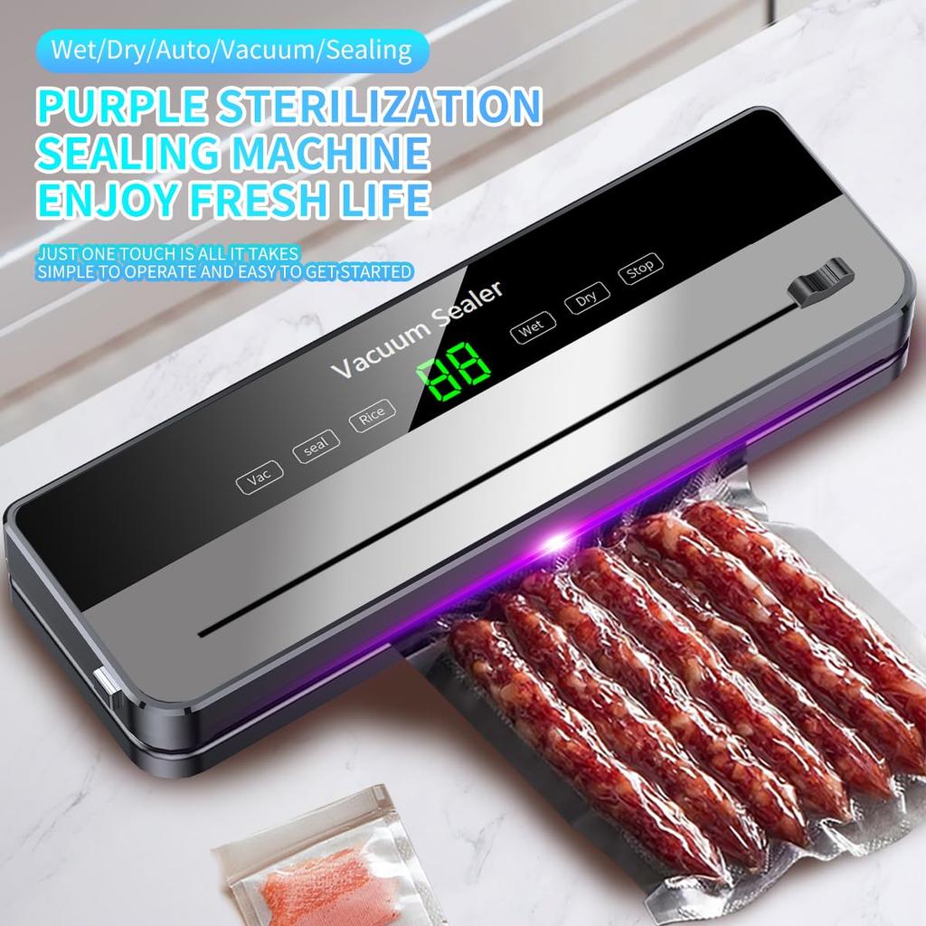 Vacuum Sealer Dry Wet Food Storage Sealing Machine with Built-In Cutter + 30 Textured Bags