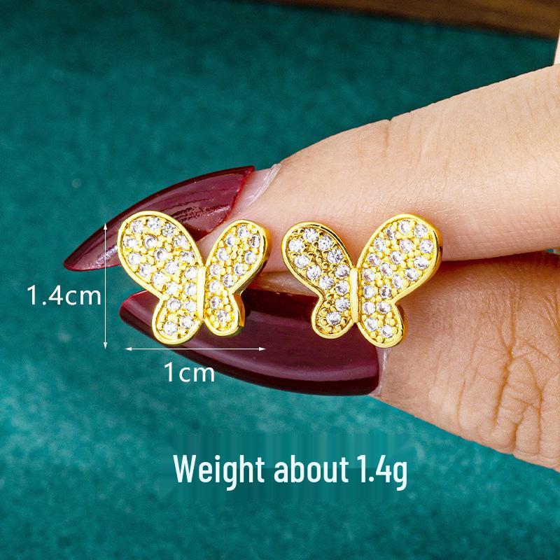 

Розкішні сережки-пусети у формі метелика з повним покриттям діамантами, Модні золоті прикраси для жінок, Довготривалий колір