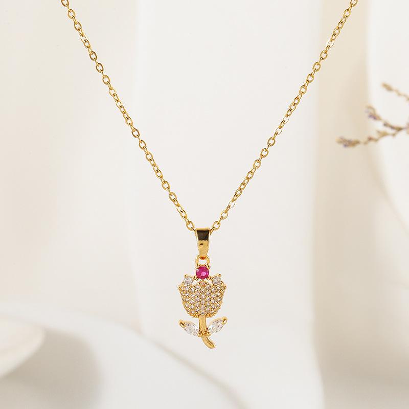 

Meier Valentine s day gift: rose gold pink diamond zircon necklace - 18k titanium steel, unique design