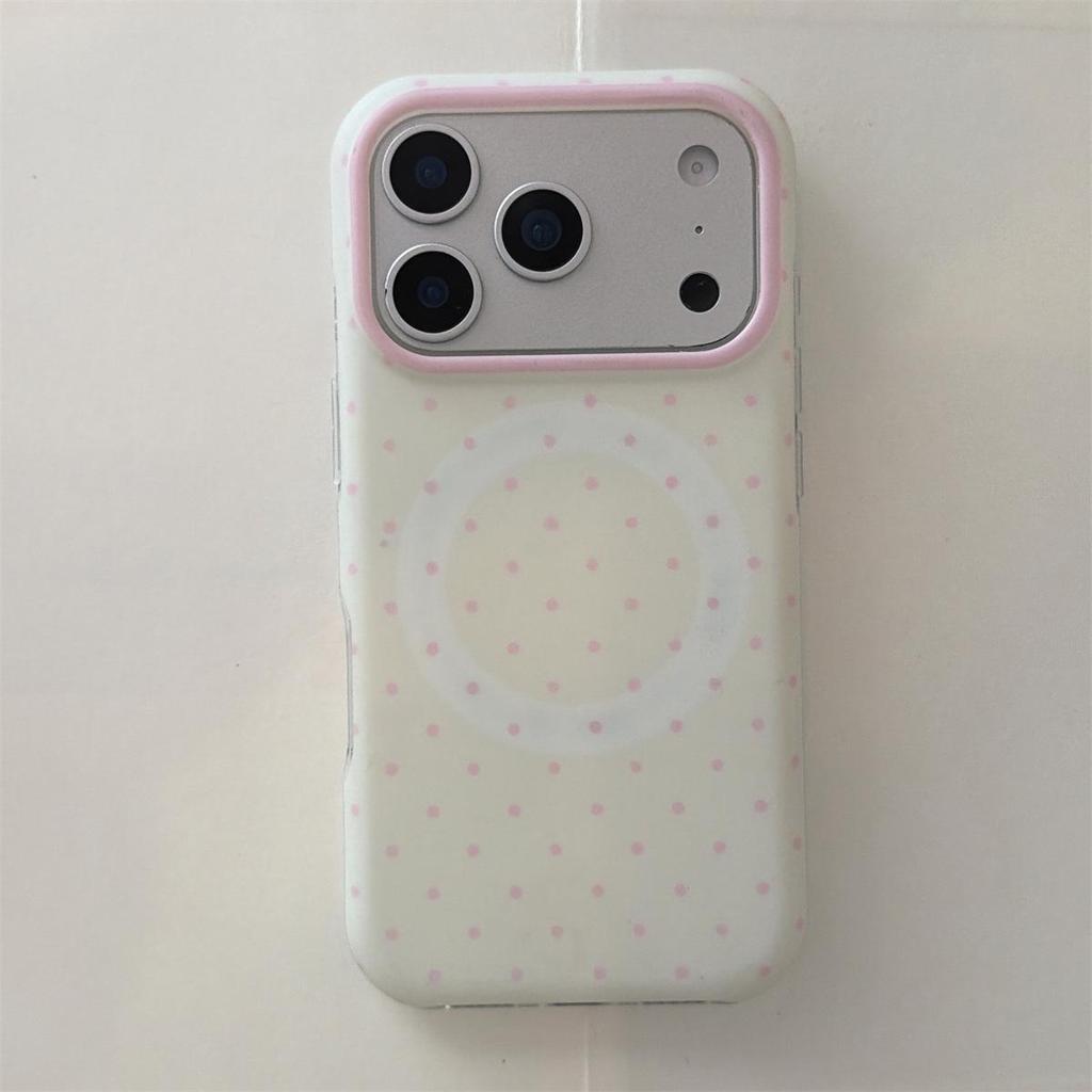 Round Edge Polka Dot Magnetic Phone Case for iPhone 14/13/12 Pro Max