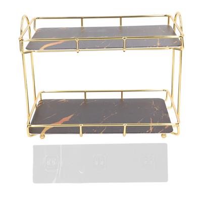 2-stöckiges Badezimmerregal stehendes Regal mit Trennwand Kosmetik-Aufbewahrungsregal Halter Gold