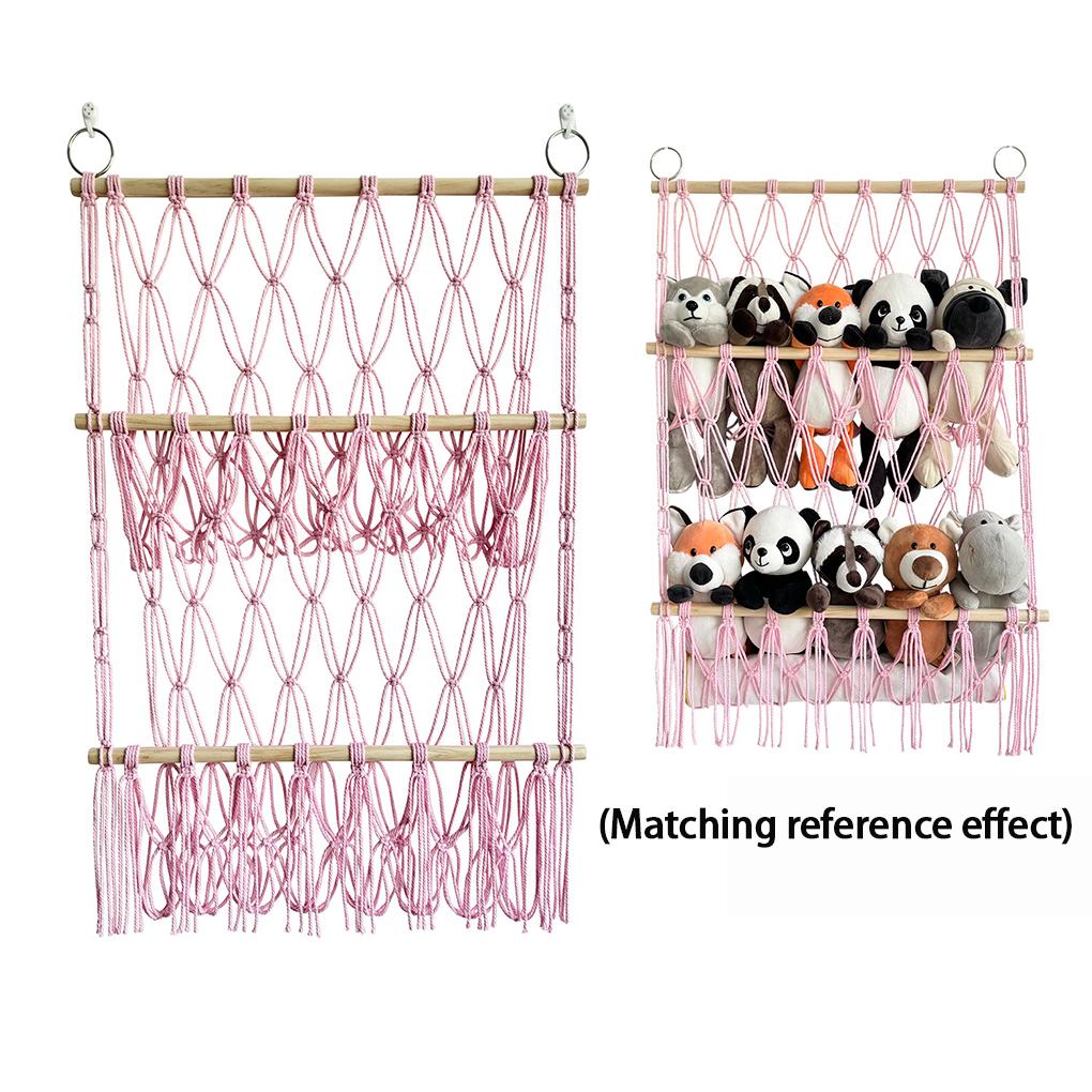 Cotton Stuffed Animal Storage Net With Wooden Rods For Nordic Style Room Decor Toys Blankets Soft