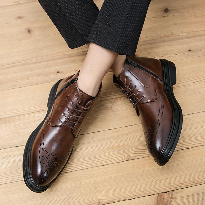 Fashion Leather Shoes Men Boots Winter Formal Leather Oxfords Boots Shoes Dress Business Boot Men Chelsea Autumn Ankle Boots for Man