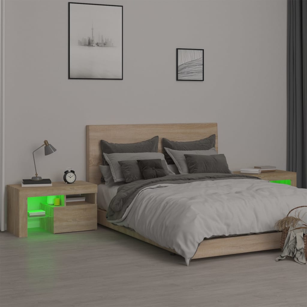Vidaxl Szafki Z Oświetleniem Led, 2 Szt., Dąb Sonoma, 70X36,5X40 Cm