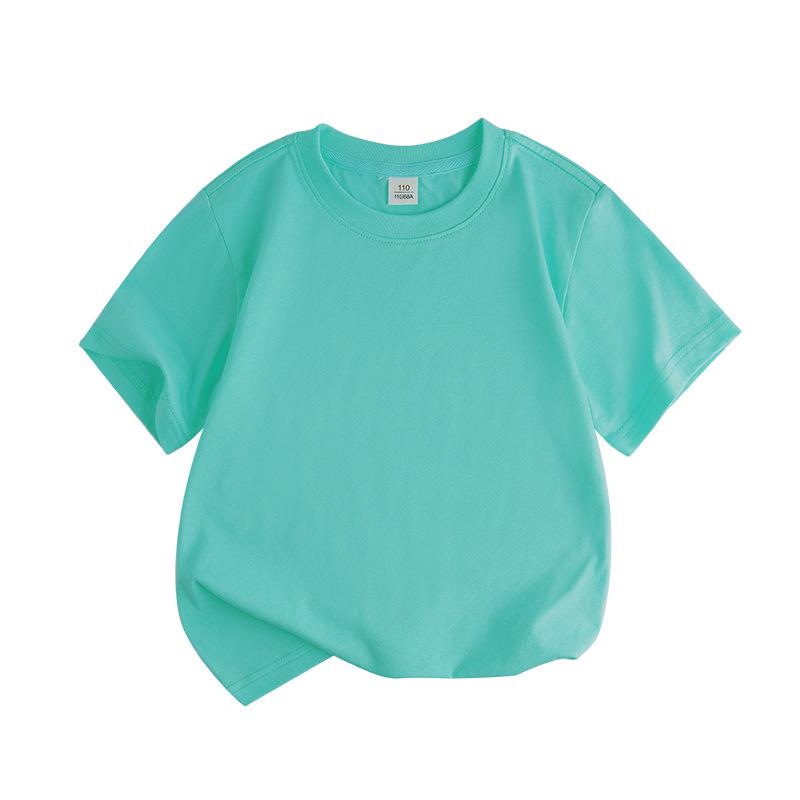 Barns Lös Bomullskortärmad T-shirt: Rundhalsad, Enfärgad, Svettabsorberande, Sommarstil för Pojkar och Flickor (Mellan- och storlekar)