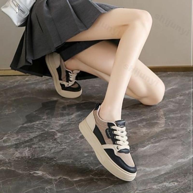 Fashion Women's Canvas Shoes 2025 Spring Summer New Mesh Breathable Low Help Platform Sneakers Comfortable Fashion Lace Up Casual Flats
