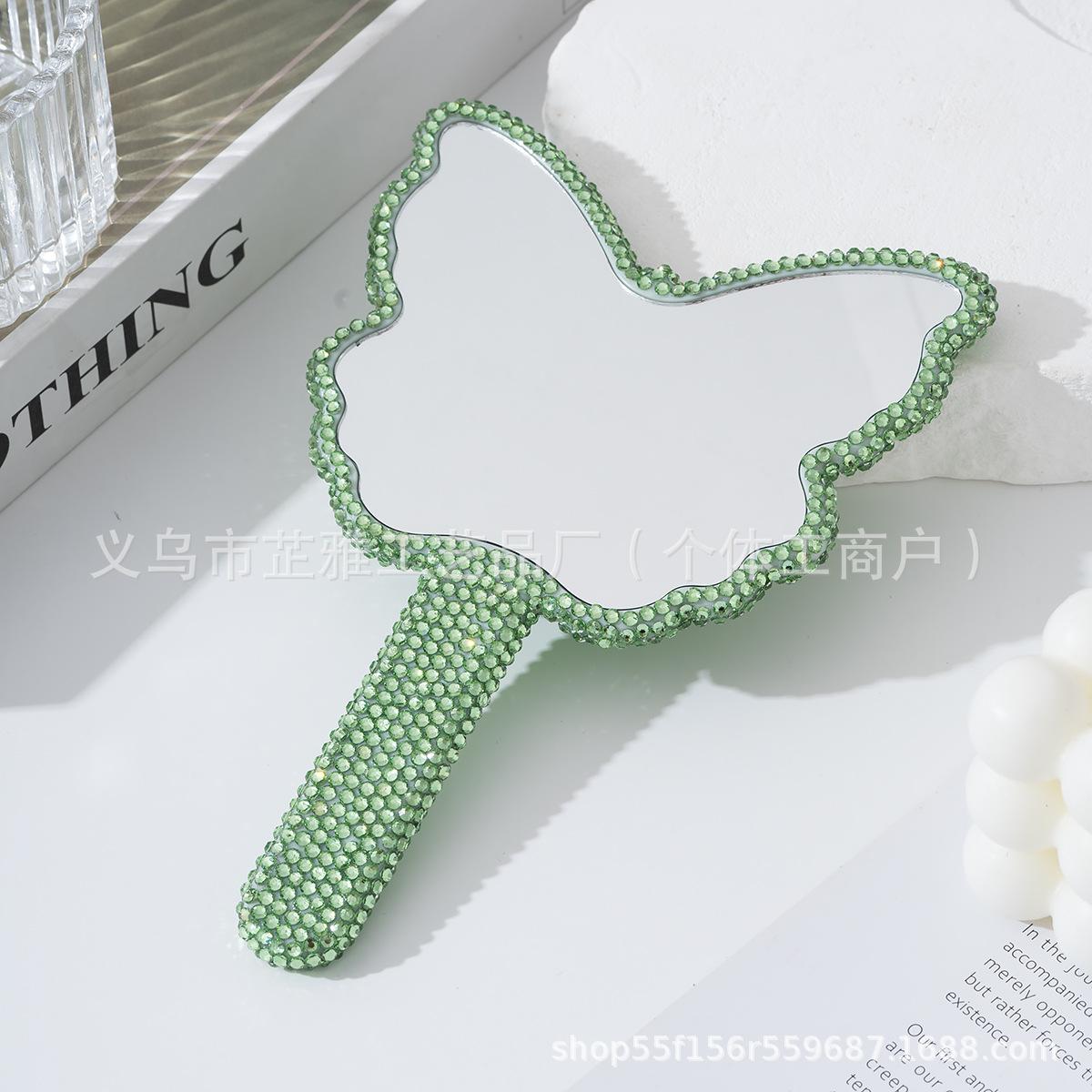 Diamond Gift Beauty Mirror Portable Plastic Butterfly Mirror Creative Handheld Mirror Handle Makeup Hanging Hole Mirror 12.5*18cm зелёный