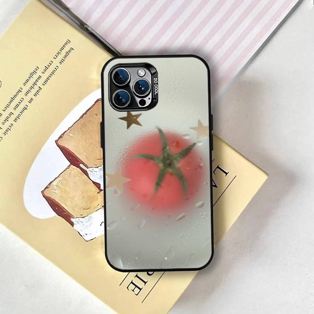 Tomato Fruit Clear Korean Cute ins Phone Case For iPhone 17,16,15,14,13,12,11 Plus,Pro Max,XS,Colored Silver Plated Inside Cover