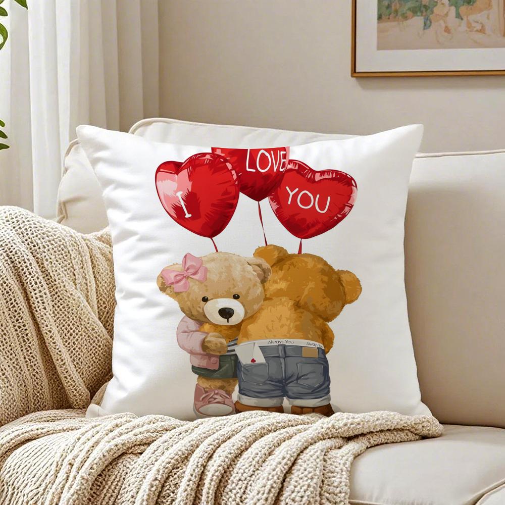 Family Friendship Companionship Teddy Bear Cushion Cover Pillowcase Antidustmite living Room Sofa Decor Cushion Room