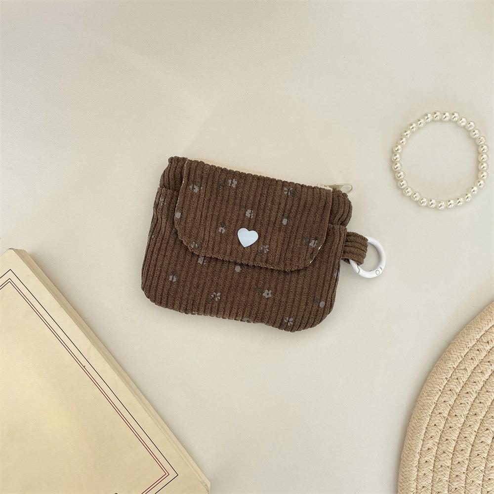 Kids Cute Corduroy Coin Purse with Key Ring Small Wallet Zipper Credit Card Holder