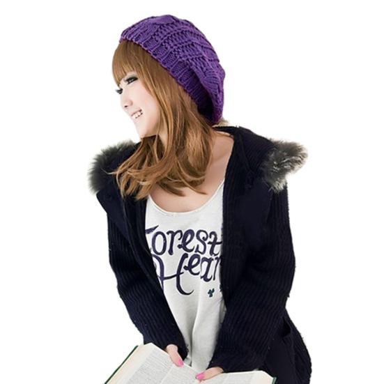 Beret Hat High Elastic Comfortable to Wear Convenient Women Plain Color Knit Beret Hat for Outdoor