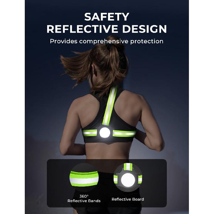 500 Lumens Running Lights for Runners with Reflective Straps, 7 Modes & 45° Adjustable Running Light, IPX4 Waterproof Chest Running Light Vest for