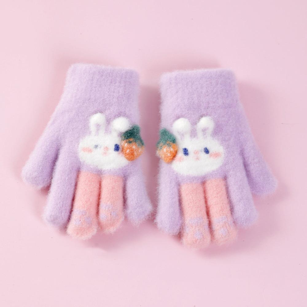 

Thickened Children Full Fingers Gloves Plush Flap Gloves Fashion Kids Knitted Gloves Full finger-Purple