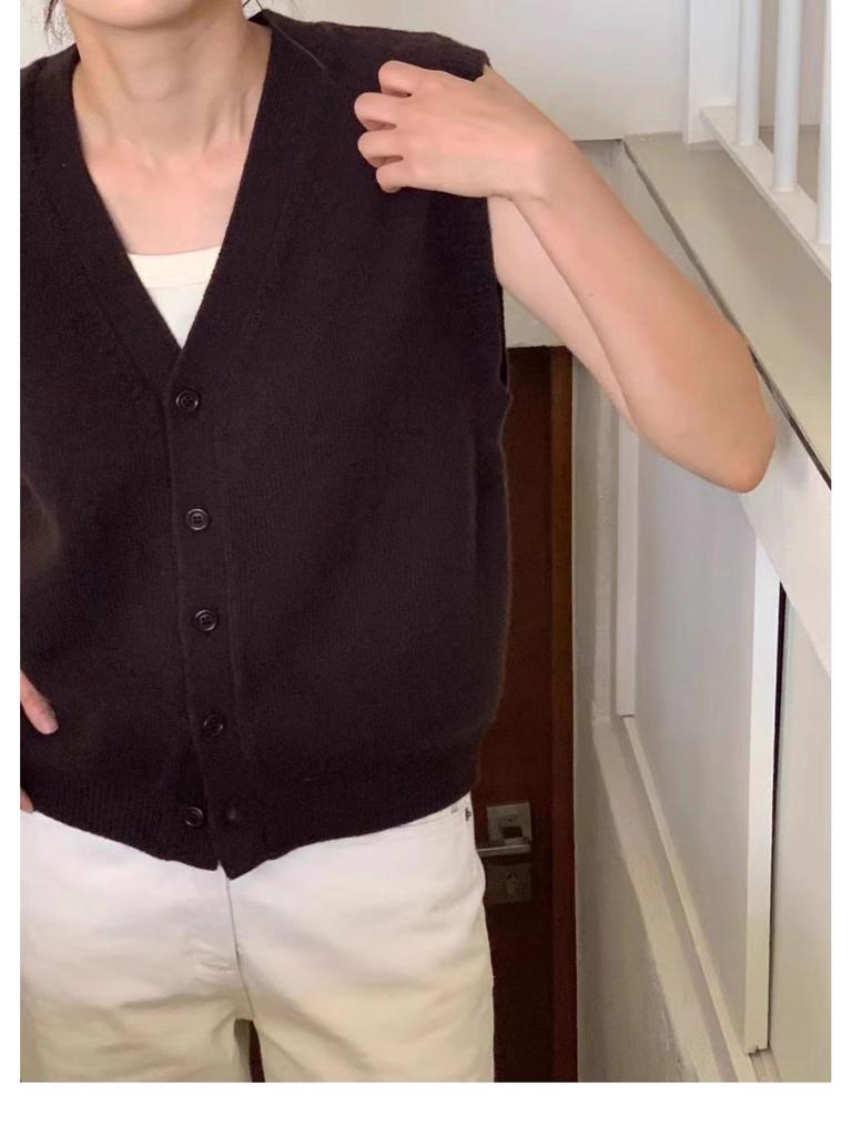 Women's Wool Vest: Autumn Winter V-Neck Cardigan with Cashmere, Loose Sleeveless Design, Shoulder Pads, Knitted Sweater.