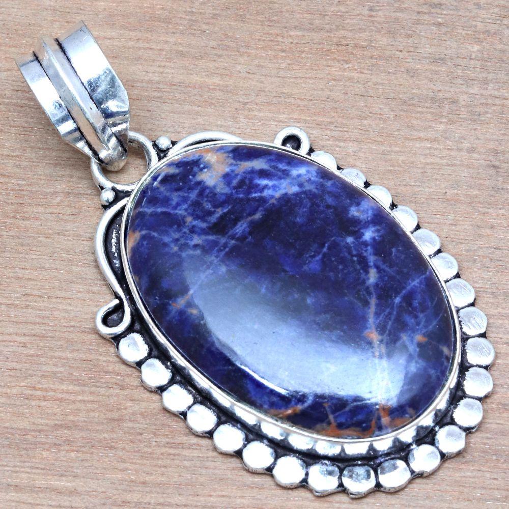 Pendant Sodalite Gemstone Gift For Her Silver Jewelry 2.25"