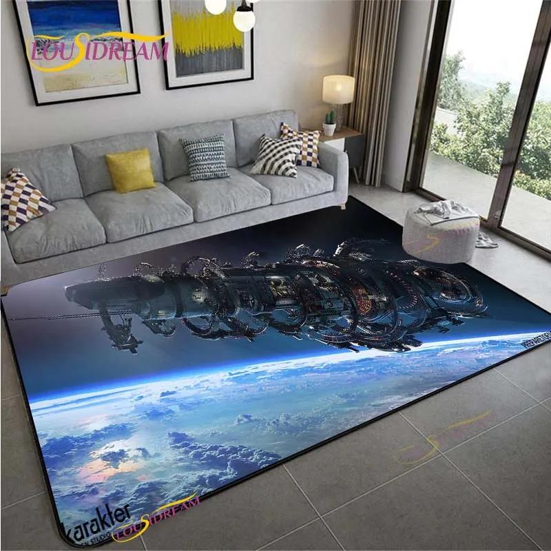 3D Space Ship Station Carpet for Living Room Bedroom Table Cinema Rug Kitchen Door Kids Un-slip Floor Mat Alfombra Birthday Gift