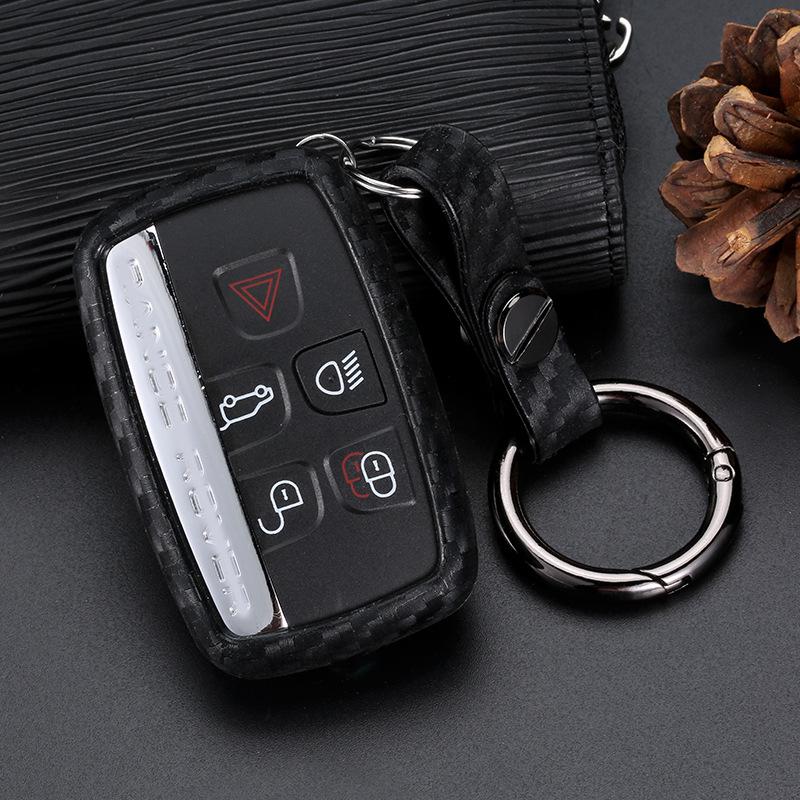 Carbon Fiber Silicone Key Case Cover for Land Rover Models: Range Rover Sport, Velar, Evoque, Discovery 4, Discovery Sport.