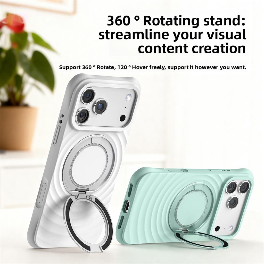 For Magsafe Magnetic Phone Case for iPhone Air 16 15 17 Pro Max with Rotating Holder Ring Soft Silicone Ripple Protection Cover