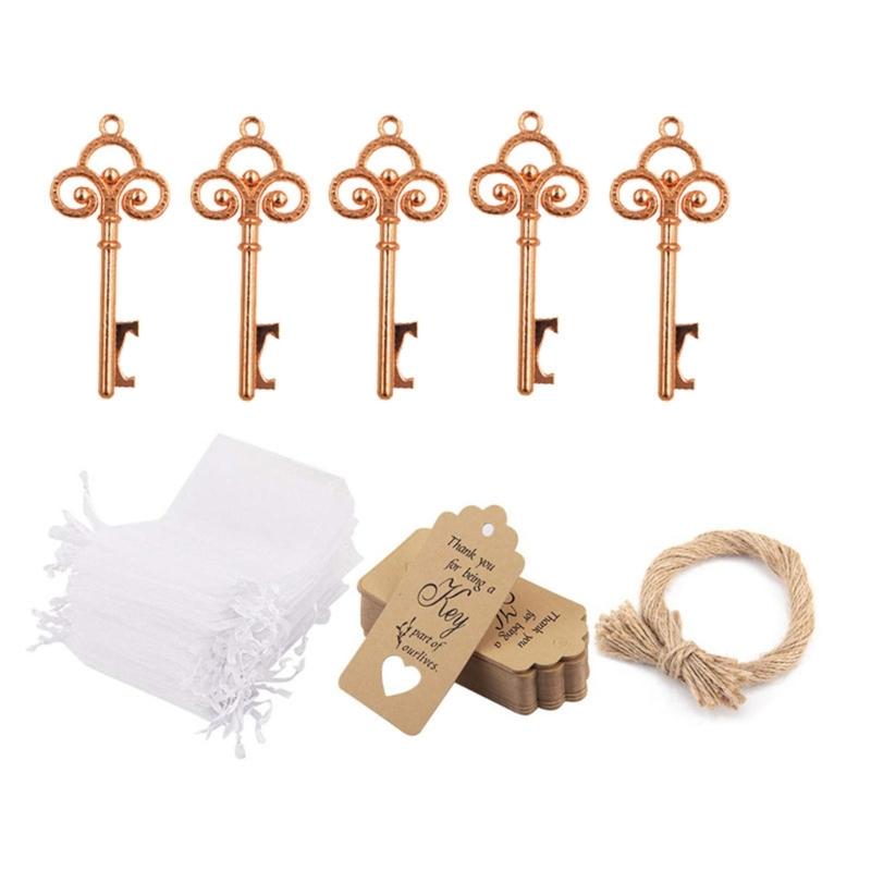 Set da 50 Pezzi Regalo Matrimonio Apribottiglie Chiave Vintage Scatoline Portaconfetti Biglietto di Ringraziamento per gli Ospiti Decorazione Festa di Matrimonio Artigianato Fai da Te