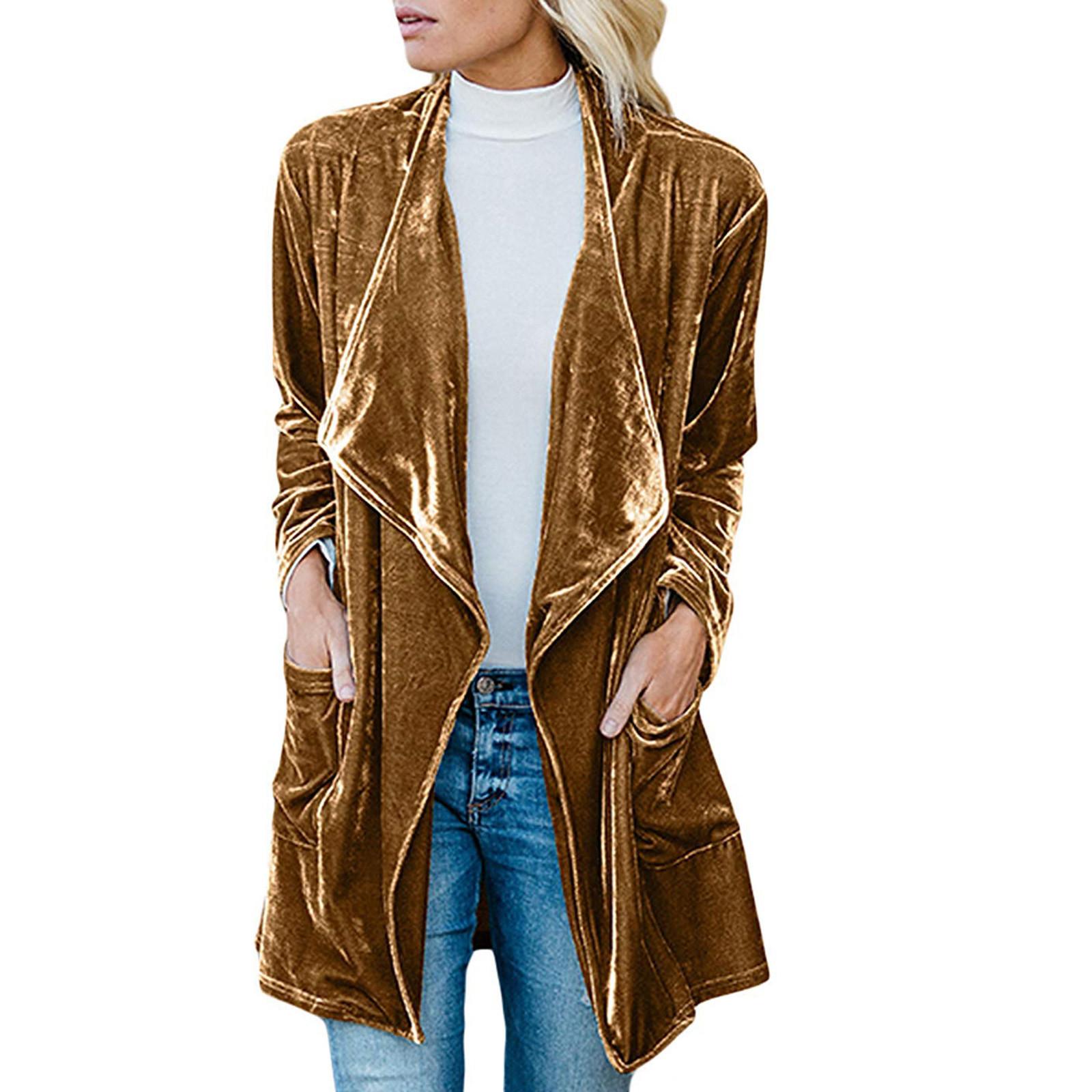 

Женская модная осенне-зимняя куртка-кардиган, золотая бархатная ветровка средней длины XL жёлтый