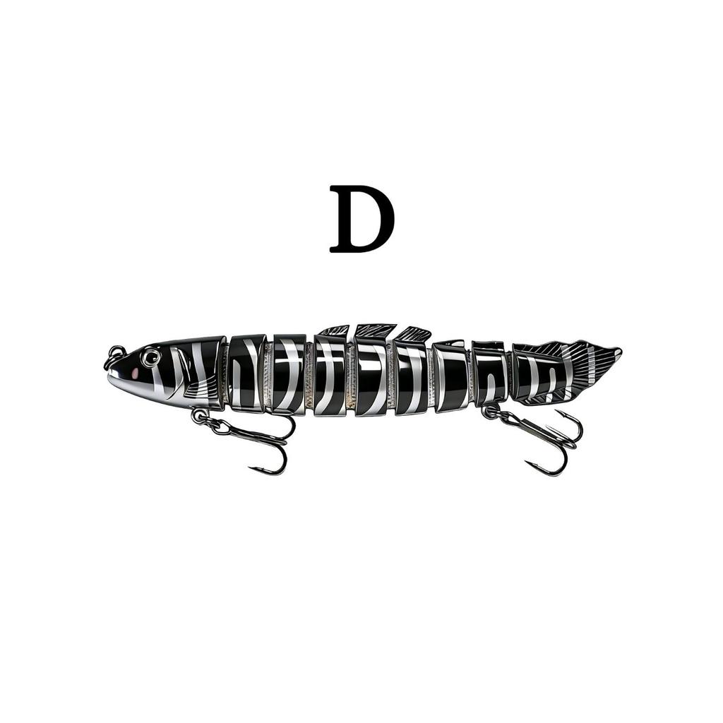 Eight-section bionic pike lure with realistic swimming action. Sharp hooks for solid hooksets, ideal for catching aggressive freshwater predators.