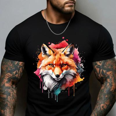 Unisexs Watercolor Colorful Fox T Shirt Vibrant Abstract Wildlife Art Casual  For Nature Lover  Vintage Washed Comfortable