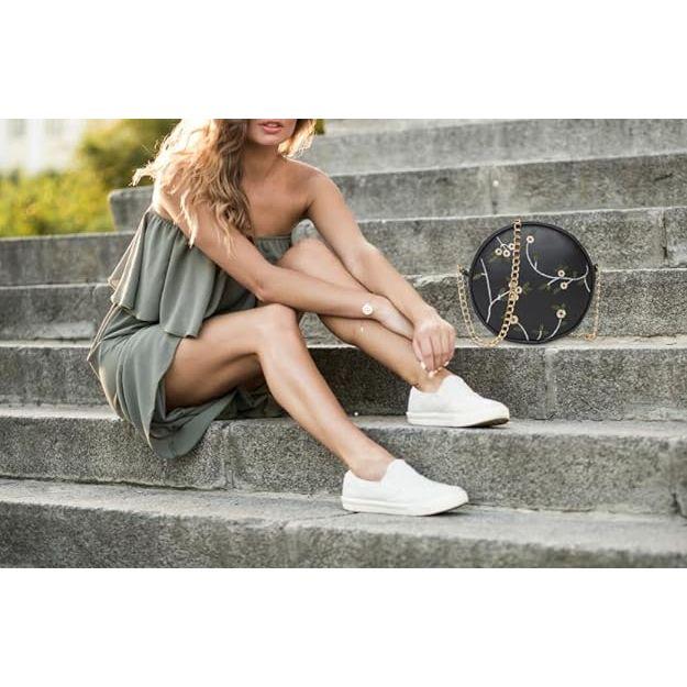 Dámská dívčí kulatá vyšívaná taška přes rameno