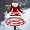 Women's Casual Dress Long-Sleeve V-Neck Patchwork Fleece Christmas Print Dress