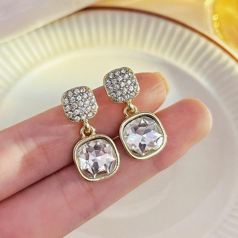 Square Zircon Crystal Rhinestone Drop Earring Punk European and American Exaggerated Metal Geometric Brincos Wedding Jewelry