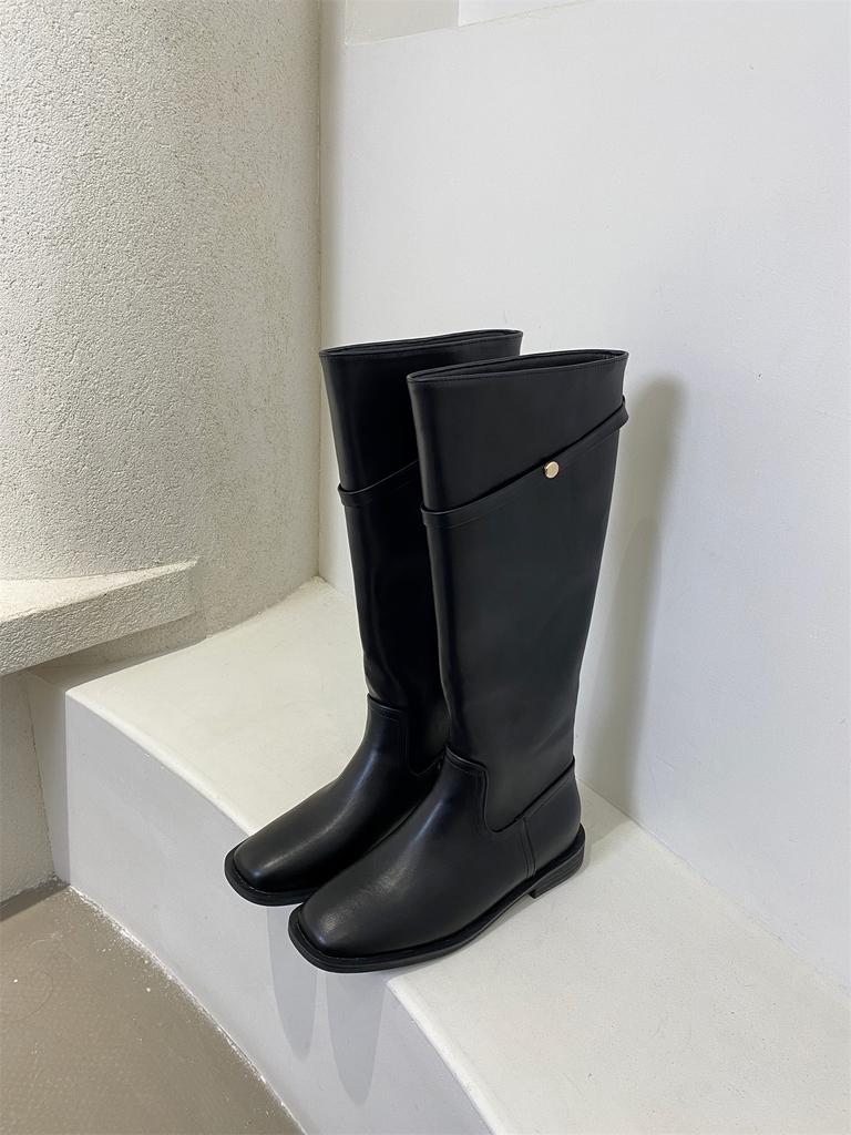 Flat Bottom Thin Tall Knight Boots Women's Shoes 2025 New Autumn and Winter Black Straight But Knee Long Boots