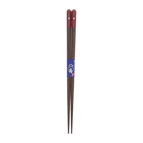 Ishida Made in Japan Chopsticks, Octagonal, Cherry Blossom, Wooden, Lacquered, Pointed Tip, 20.5cm, Vermilion