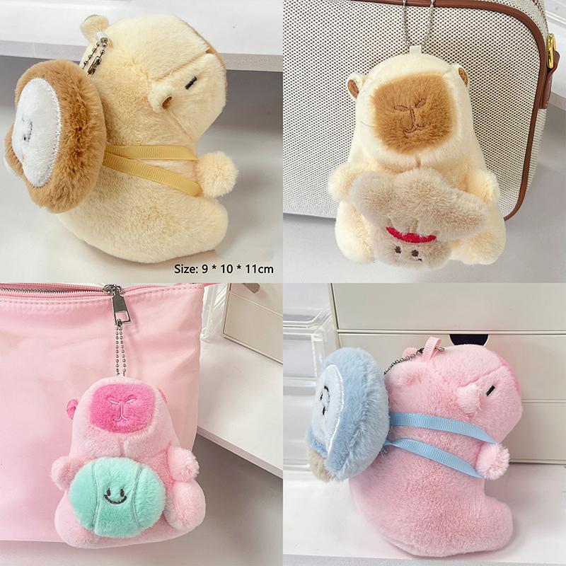 Cartoon Plush Badminton Tennis Capybara Keychain Fluffy Cute Creative Soft Stuffed Doll Pendant Backpack Decorative Accessories