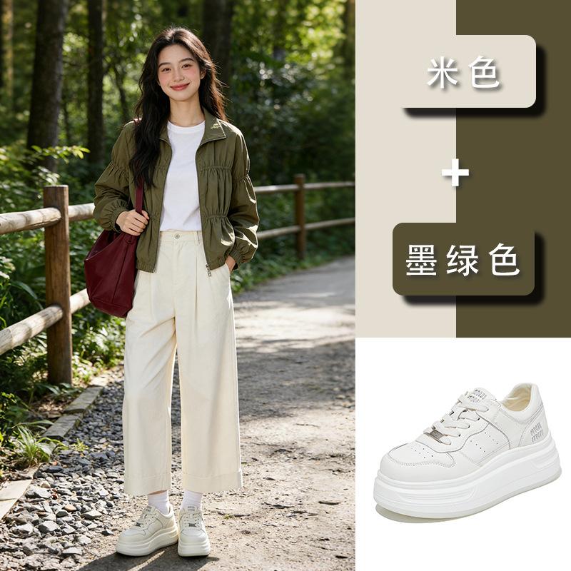 Absorbierende Foliensohle kleine weiße Schuhe Damen Frühling neu dicke Sohle Damenschuhe vielseitige Brotchuhe erhöhen die Höhe von lässigen Sportschuhen
