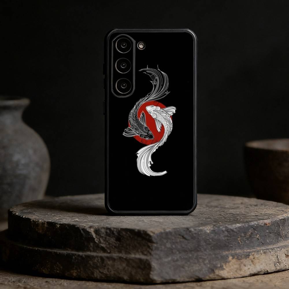 Koi Carp Fish Yin Yang Art Phone Case For Samsung Galaxy A13,21s,22,31,32,52,53,71,72,73,Soft Black Cover Samsung a12