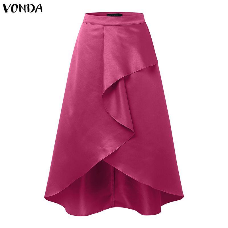 VONDA Elegant Women Side Zip-up Waist Layers Ruffled Irregular Casual Party Satin Skirts Dress