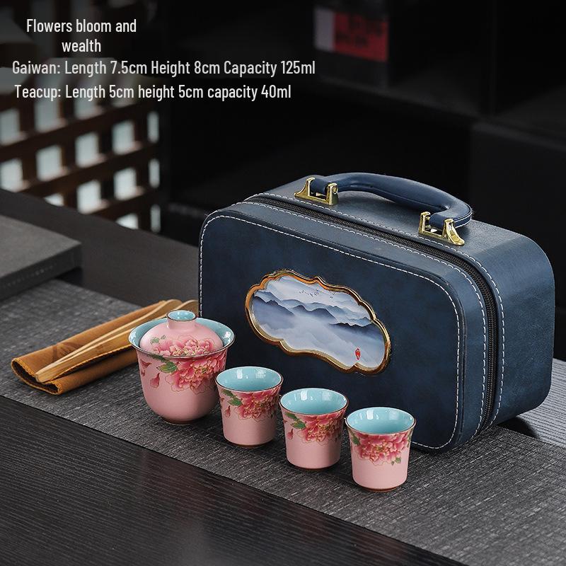 Portable Ceramic Kung Fu Travel Tea Set: One Pot, Three Cups