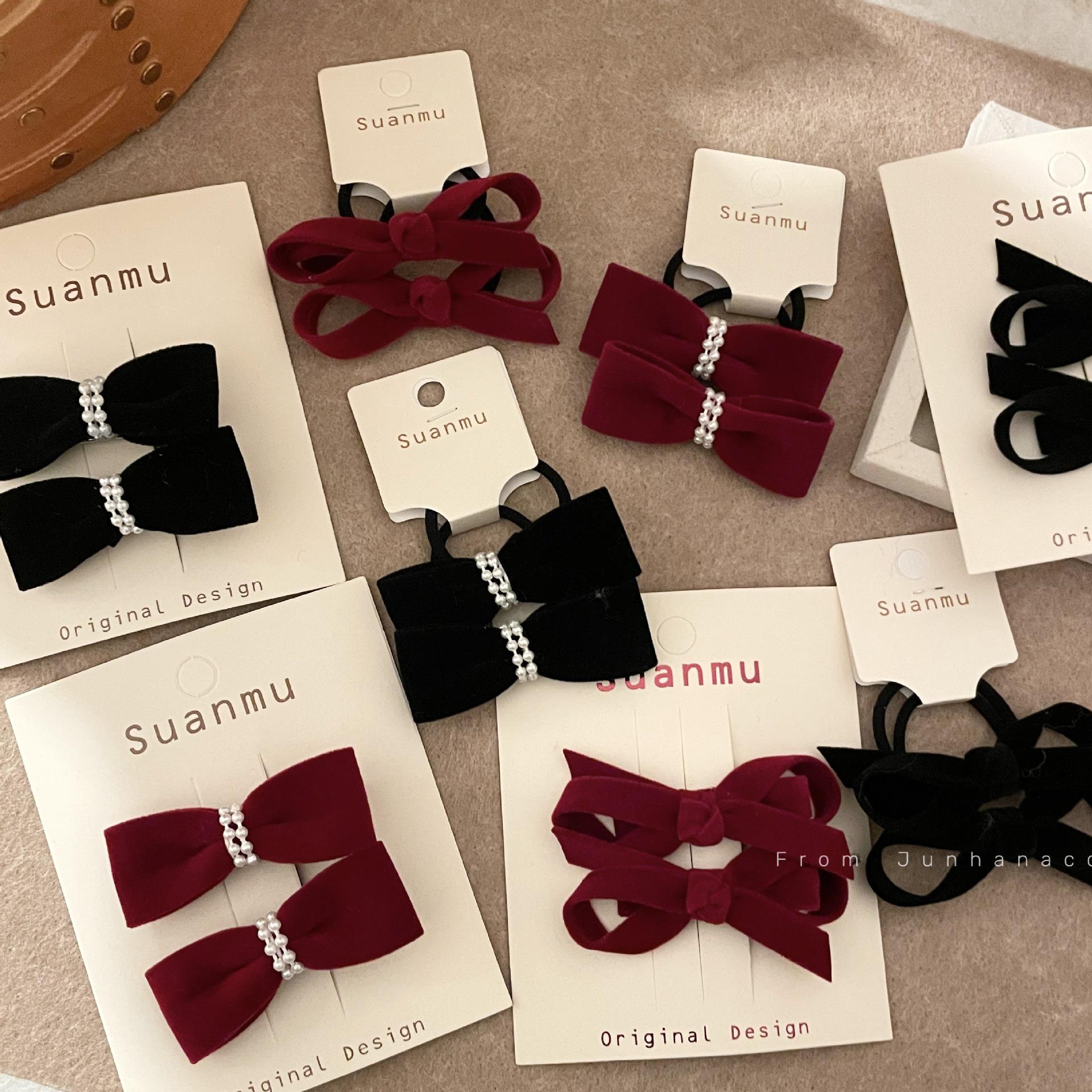 

Korean Red Velvet Hair Bow and Hair Tie Set for Girls