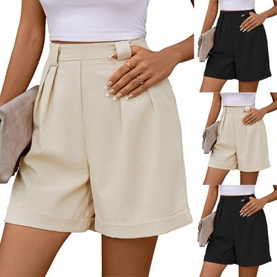 Women's Solid Color Casual Curled Suit Pants High Waist Shorts