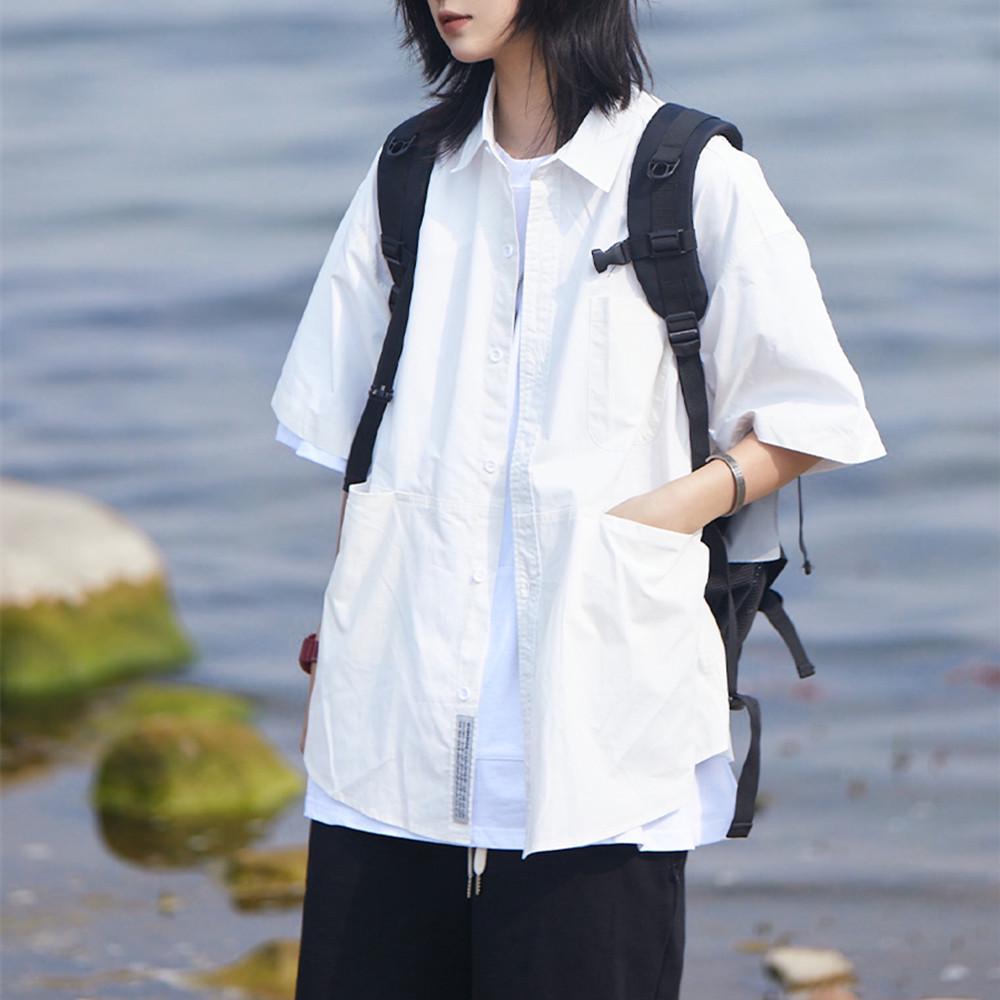 

Женская повседневная куртка с коротким рукавом в японском стиле в стиле ретро — модная, свободная, универсальная рубашка с коротким рукавом M белый