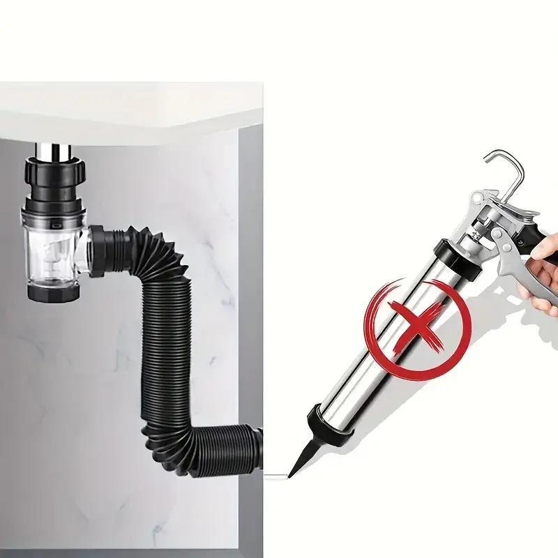 Bathroom Sink Drain Kit, Metal P-Rap Sink Drain Pipe with Elastic and Expandable Design for 1-1/4 Inch and 1-1/2 Inch Drain Holes, Odor Prevention