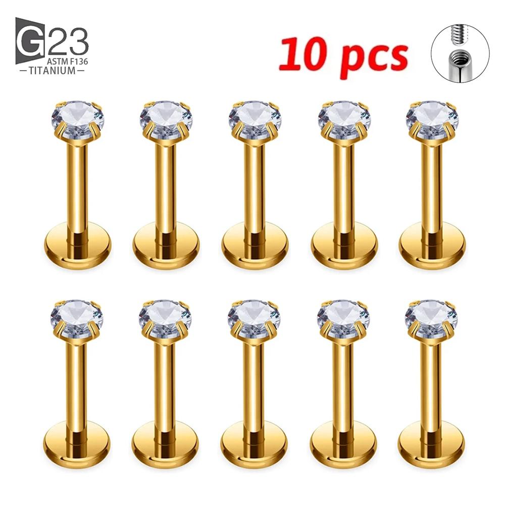 10Pcs ASTM F136 Titanium 2/3/4mm CZ Labret Stud 16G Tragus Helix Cartilage Conch Flatback Earlobe Piercing Body Zircon