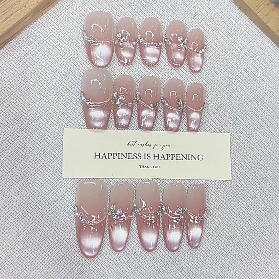 Hand-wearing Argentina Summer New Starry Zircon French Light Chasing Cat Eye Nail Art Patch