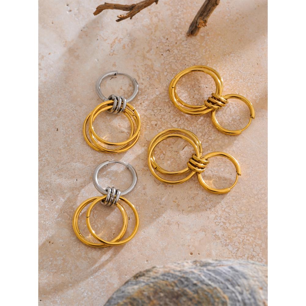 Eetit Distinctive Stainless Steel Double Round Drop Daily Earrings for All Occasions Tarnish Resistant Versatile Trendy Jewelry