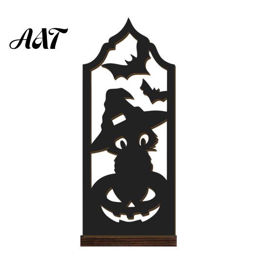 Halloween Table Centerpiece Candle Holder, Gothic Hollow Silhouette Holder for Tea Lights, Dark Bat Shaped Light Style Pumpkin Ghost Cat Tabletop
