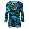 Women's Fashion Casual Round Neck Three-quarter Sleeve Retro Floral Print T-shirt Top