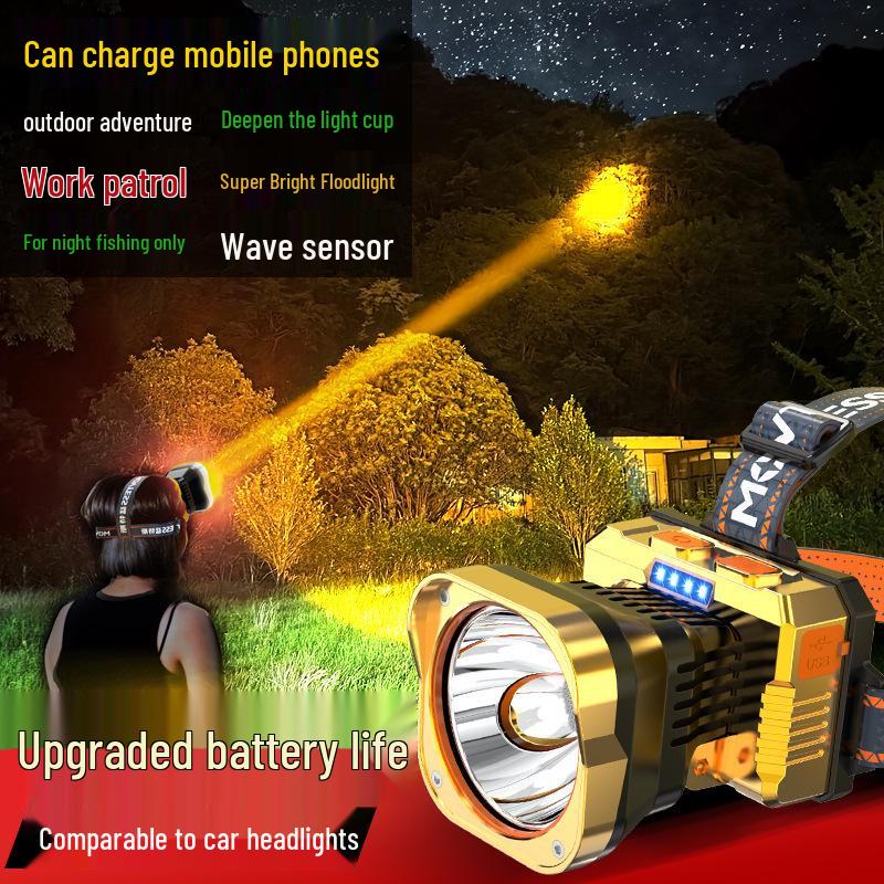 Rechargeable Ultra-Bright Waterproof LED Headlamp with Long-Range Sensor and Extended Battery Life for Night Fishing and Mining