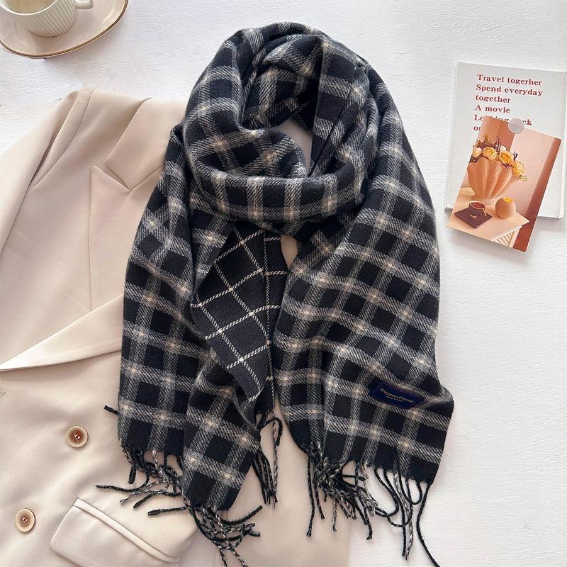 

Осенняя мода универсальный высококлассный контрастный цвет клетчатый шарф утолщенный теплый дорожный шарф шаль 54*206cm