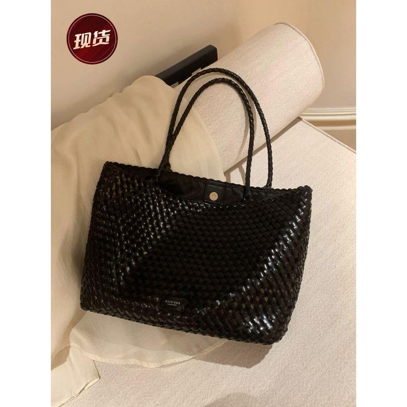 

South Style Chio2nd Quiet Night Victoria Port Tote Bag Women Commuter Black Woven Bag Large Capacity Shoulder Bag